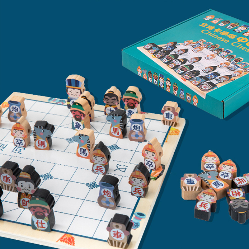 创意木质立体卡通中国象棋套装 Q版三国象棋益智桌游亲子穿绳玩具|ru