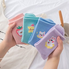 糖果色襪子女中筒襪學生運動襪批發外貿棉襪卡通長襪高筒女士襪子