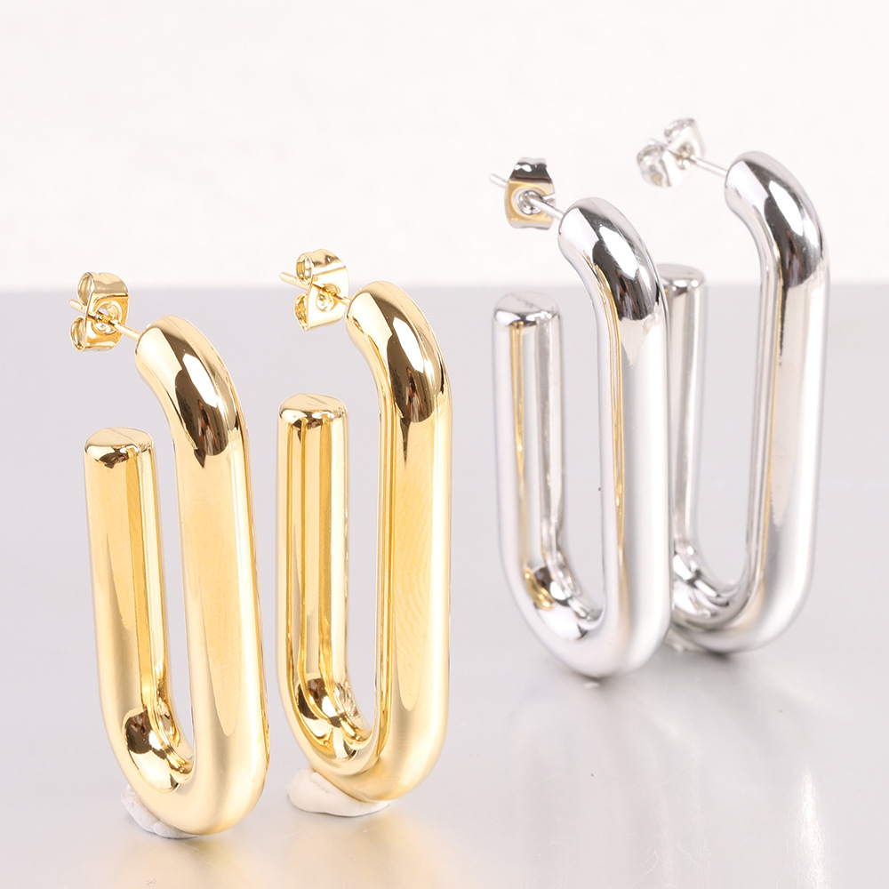 1 Pair Simple Style Geometric Solid Color Plating Stainless Steel Ear Studs display picture 1