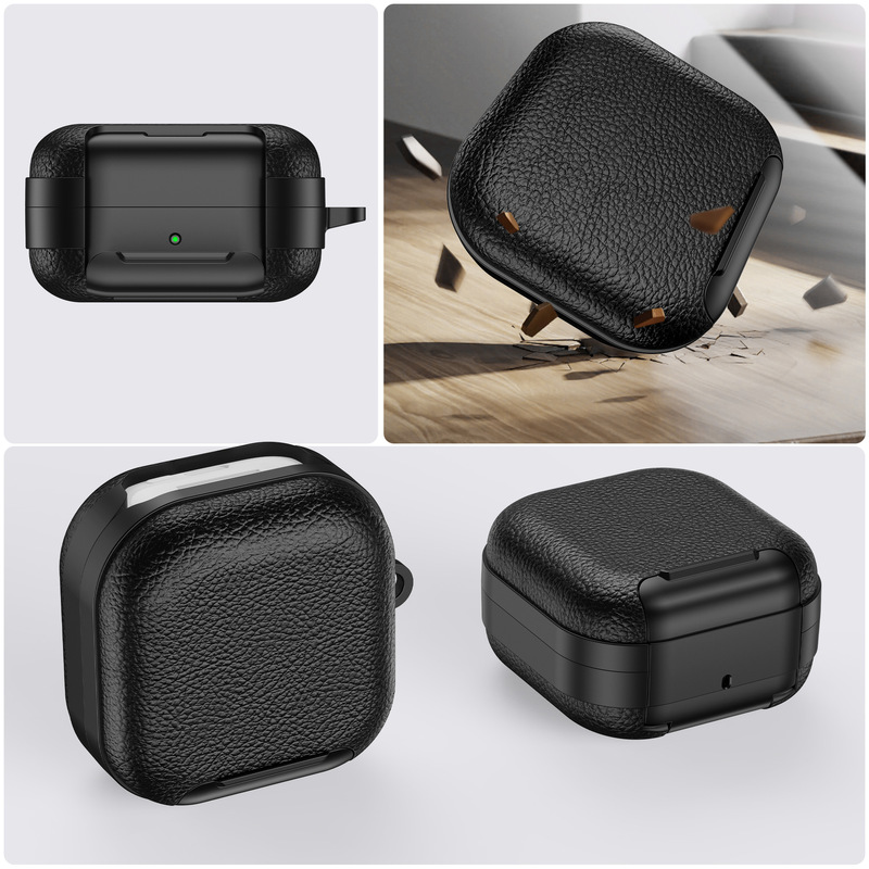 Suitable for Samsung Galaxy Buds4/4Pro Earphone Protective Cover, Leather Lychee Pattern Lock Bracket Shell, Creative New Style