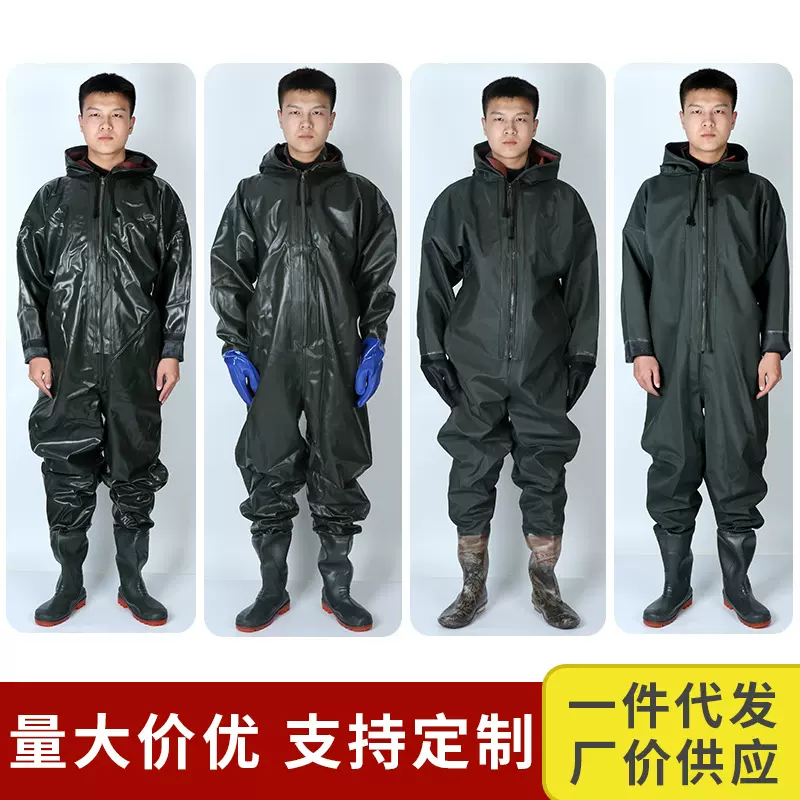 批发全身连体下水衣下水裤 带鞋连水靴雨裤批发 连体防水服下水衣