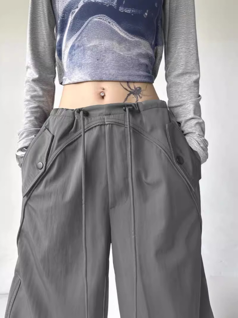 Pantalones Cargo Paracaidistas con Cordón y Puño Ajustado para Mujer