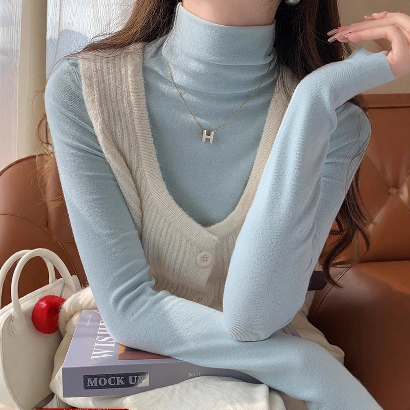Blue Base Shirt for Women, Spring, Autumn, Winter 2025 New Style, High-Neck, Stylish Inner Wear T-Shirt, Modal Layered Collar Top