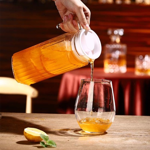 Heat-resistant glass cold kettle cold kettle large capacity duckbill kettle teapot bar restaurant juice striped kettle tie kettle