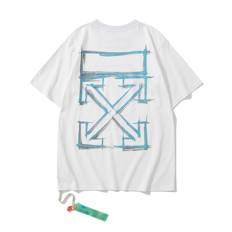 卸売オフ半袖owファッションブランド溶解矢印グラデーション星空スプラッシュインクTシャツ3Dプリント警告線カップル着用|undefined