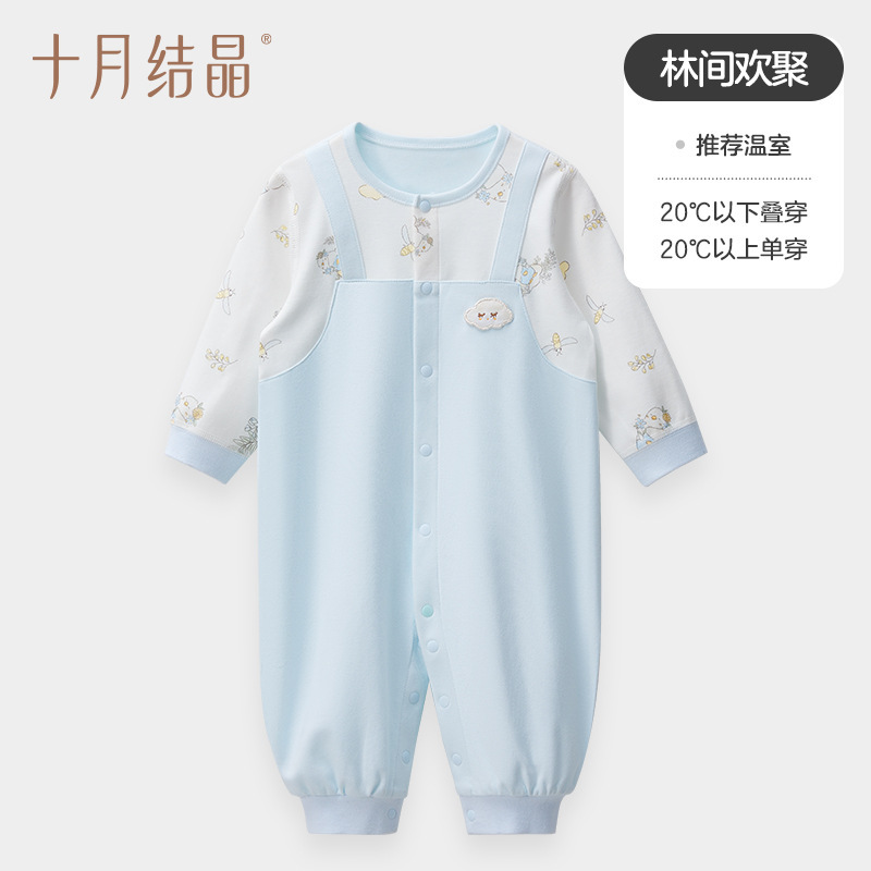 10月の結晶の純綿の抗菌の偽の2つのまっすぐな襟の連体の服の春の夏の赤ちゃんは服の新生児の服に登ります。|undefined