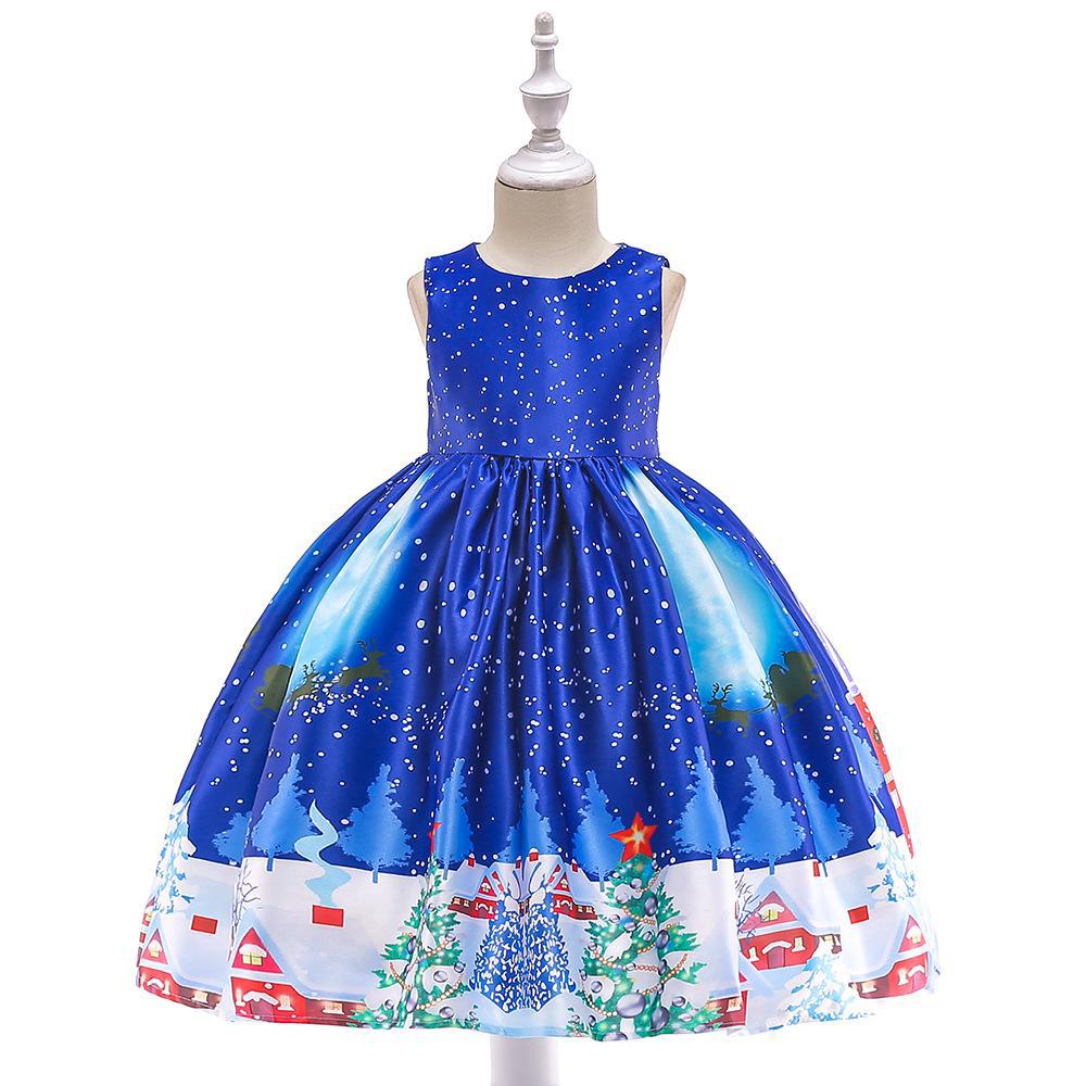 Navidad ropa para niños vestido Comercio exterior nueva historieta impresa satén rendimiento Navidad danza rendimiento falda de las mujeres