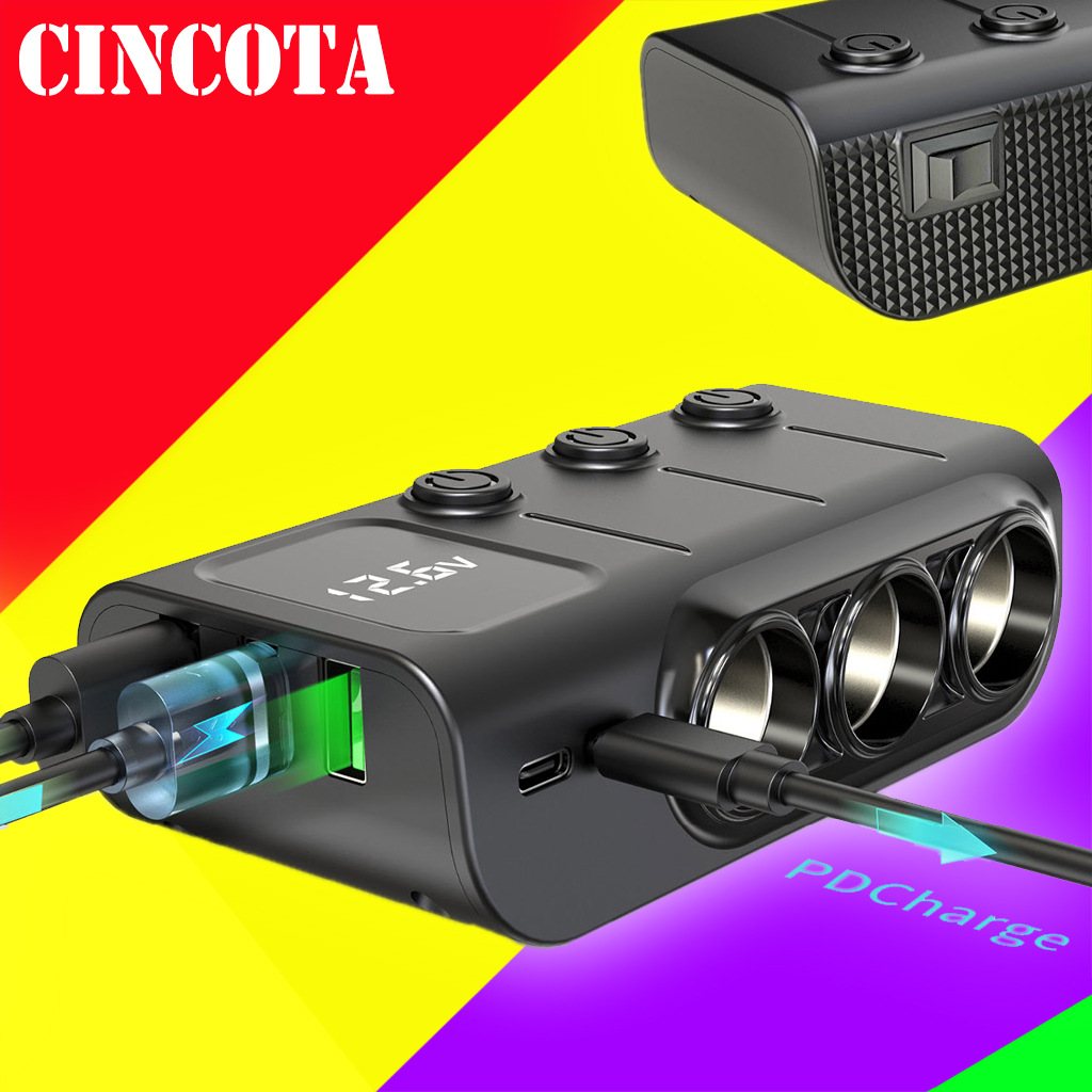 Car Phone Charger With Three Usb Ports And Voltage Display_voghion.com