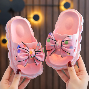 New Girls' Slippers Fashion Bow Non-Slip Wear-Resistant Home Outfit Thick Bottom Boys' Beach Cartoon Sandals