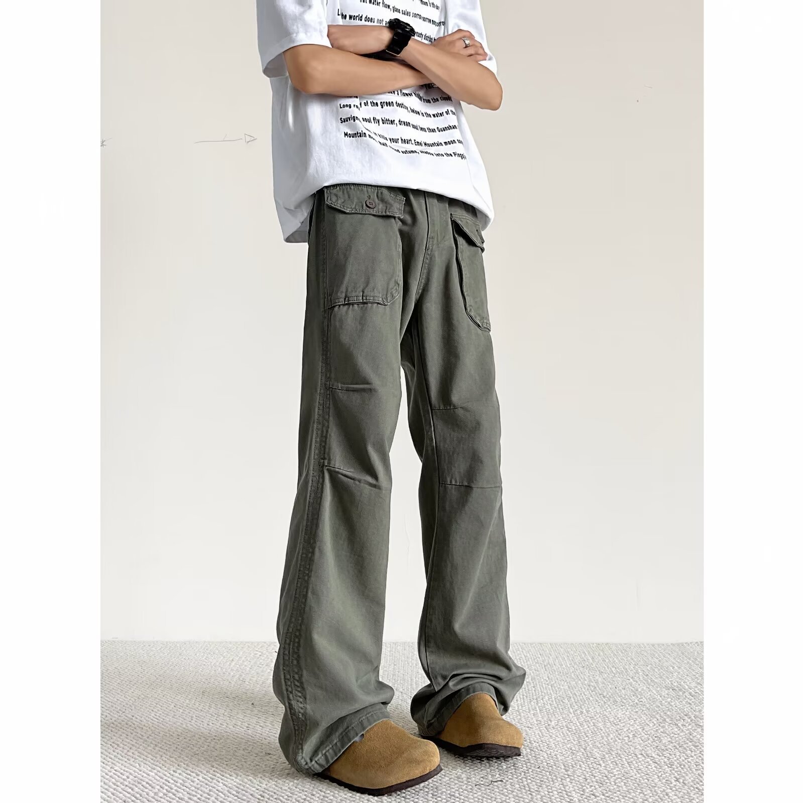 2024 Spring and Summer American Style High Street Casual Pants Men's Straight Loose Design Sense Multi-Pocket Workwear Trendy Brand Long Pants
