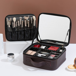 Cosmetic Bag with Mirror with LED Light Large Capacity Cosmetic Skin Care Storage Bag Portable Storage Bag