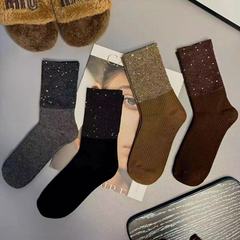 襪子女堆堆襪秋冬季韓系滿天星亮片純色百搭歐貨洋氣時尚個性潮襪