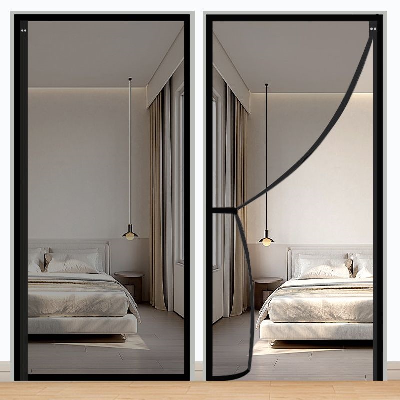 Full-length magnetic mosquito screen door curtain with side opening, magnetic mosquito net, self-absorbing mesh curtain, magnetic screen window with Velcro, no-drill magnetic curtain