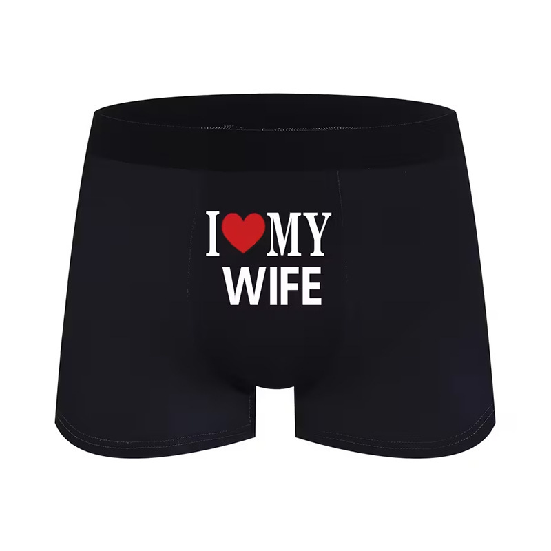 Cross-Border Men's Fun Printed Letter Graphic Boxer Briefs Breathable and Comfortable Stretch Boxer Shorts Beach