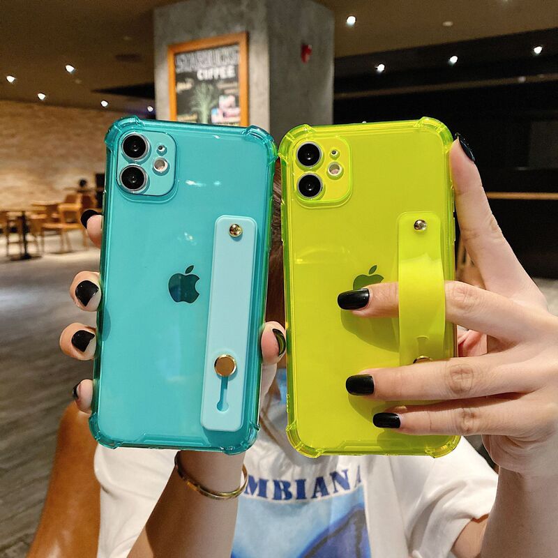 Four-Corner Anti-Fall Protective Cover Apple 17 Fluorescent Color Tpu Bracket Wrist Strap Iphone16/Xs Mobile Phone Case