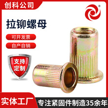 拉铆螺母平头竖纹拉铆螺母铁彩锌铆螺母柱条纹滚花拉母