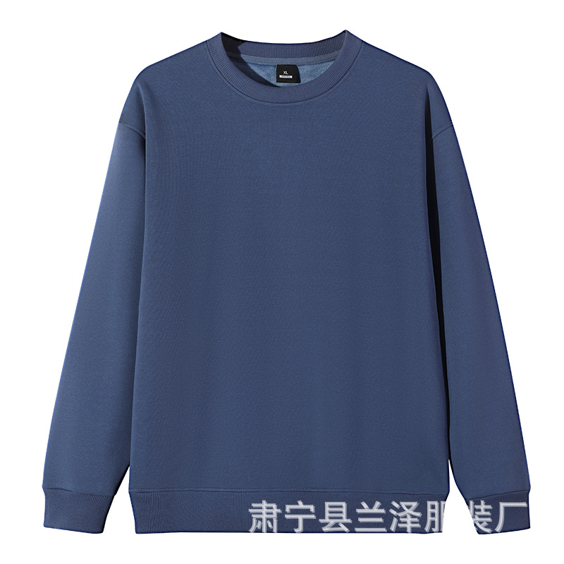 Otoño e invierno 320g algodón chino cuello redondo suéter hombres y mujeres de color sólido caída hombro superior venta al por mayor de gran tamaño de manga larga logotipo impreso