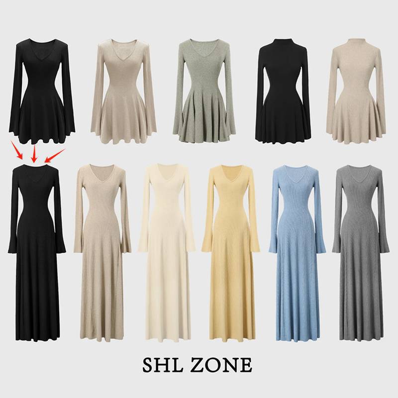 ■ V-neck long skirt [black]