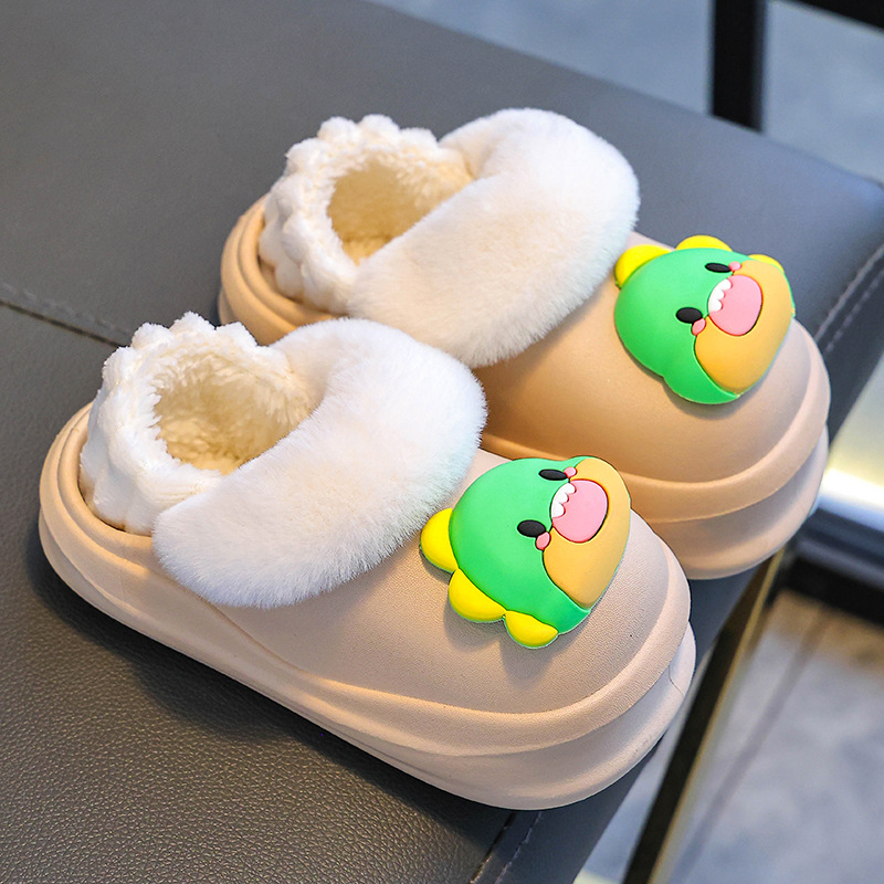 Otoño y invierno zapatillas de algodón para niños caliente y terciopelo impermeable para padres e hijos, bolsas caseras para bebés, zapatos de talón de algodón