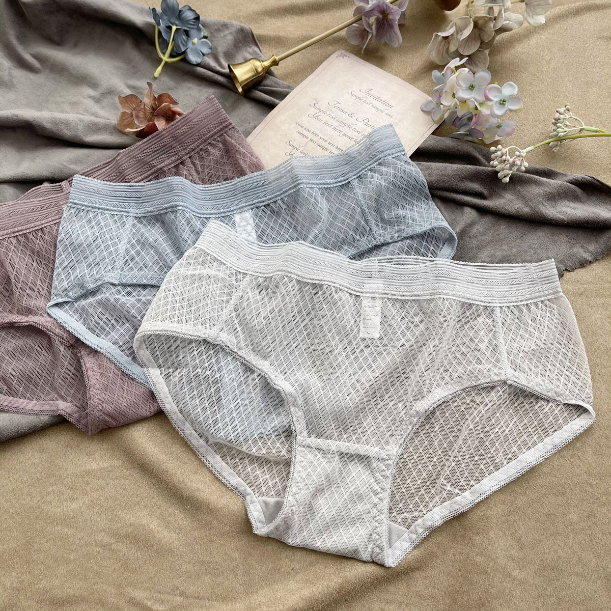 Foreign trade Day One transparent Lace sexy lady Underwear Middle-waisted ventilation soft Color triangle Underwear