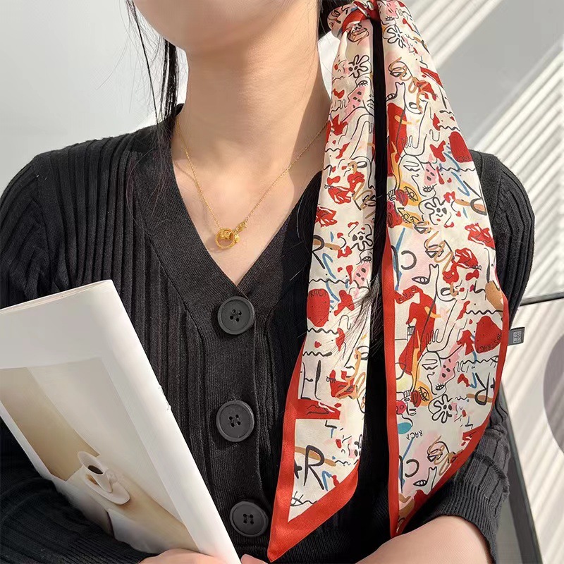 Silk Scarf Classification Women's Retro Plaid Flower Satin Silk Scarf
