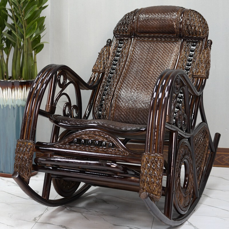 Rattan Natural Real Rattan Rocking Chair Adult's Recliner Chair Elderly Lazy Chair Balcony Home Casual Solid Rattan Chair Rocking Chair