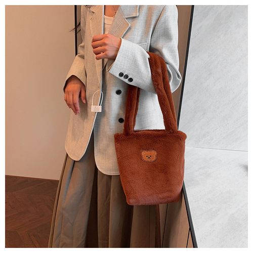2024 Autumn and Winter New High-Looking Plush Bags Bucket Bags Large Capacity Portable Shoulder Bags Tote Bags Women's Fashion
