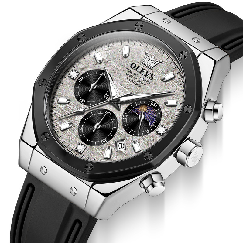 OLEVS Brand Watch Hot Selling Silicone Tape Night Light Multifunctional Quartz Watch For Men_voghion.com