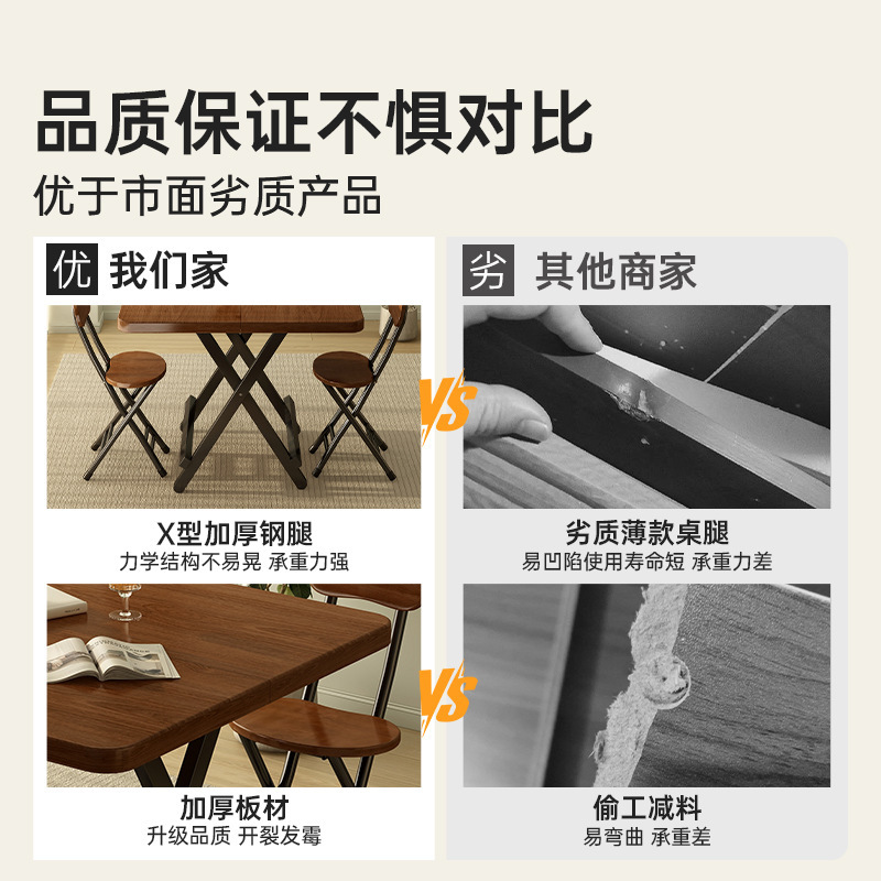 中古風食卓折り畳みテーブル家庭用食事テーブル簡易レンタルハウス折り畳み可能な小さなテーブルシンプルな小さなテーブル|undefined
