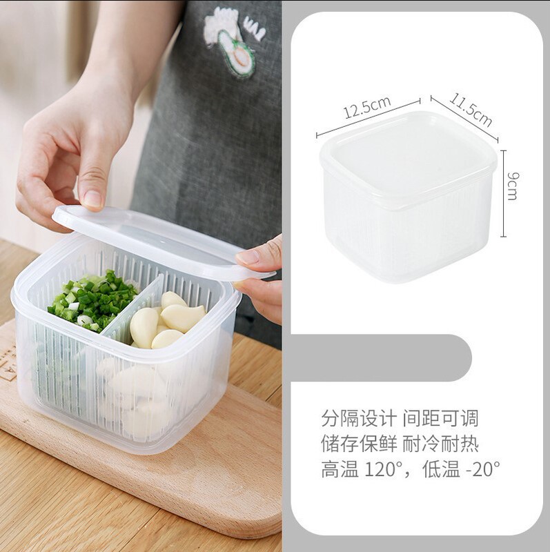 台所の二重ネギの新鮮な箱の冷蔵庫の分格の水切りの貯蔵箱の台所の密封の食材は野菜の冷凍箱を組み立てます。|undefined