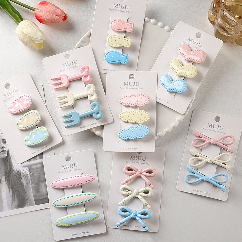 3 Card-Mounted Hairpins, Bow Girl Hairpins, Sweet Polka Dot Forehead Duckbill Hairpins, Side Bangs Hairpins 3 Card-Mounted Hairpins, Bow Girl Hairpins, Sweet Polka Dot Forehead Duckbill Hairpins, Side Bangs Hairpins