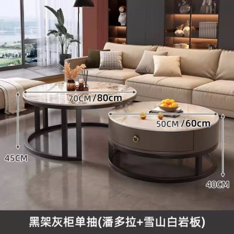 Mesa de centro redonda de pizarra de roca, sala de estar, hogar 2024, nuevo apartamento pequeño, minimalista, ligero, lujo, sensación de alta gama