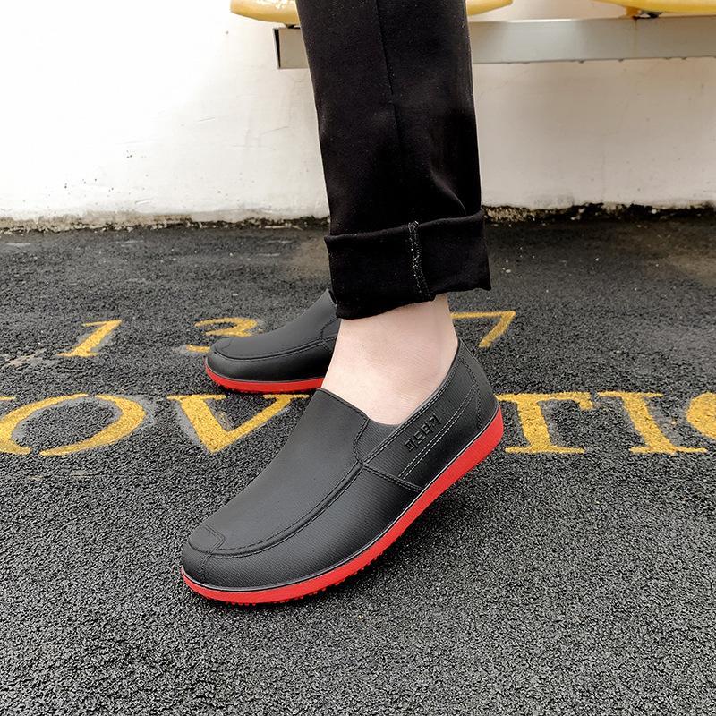 크로스 보더 얕은 입 새로운 남성용 레인 부츠 야외 가벼운 낚시 신발 건설 현장 방수 bricklayer 고무 신발 로퍼 오버 슈즈