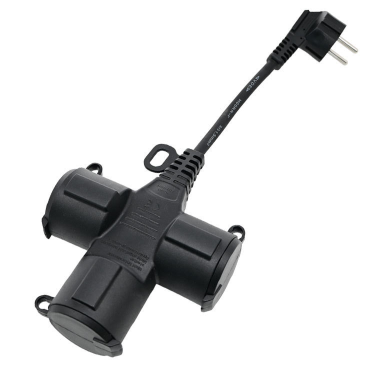 欧标双插座延长线 VDE认证欧标一分三电源线 欧标户外延长