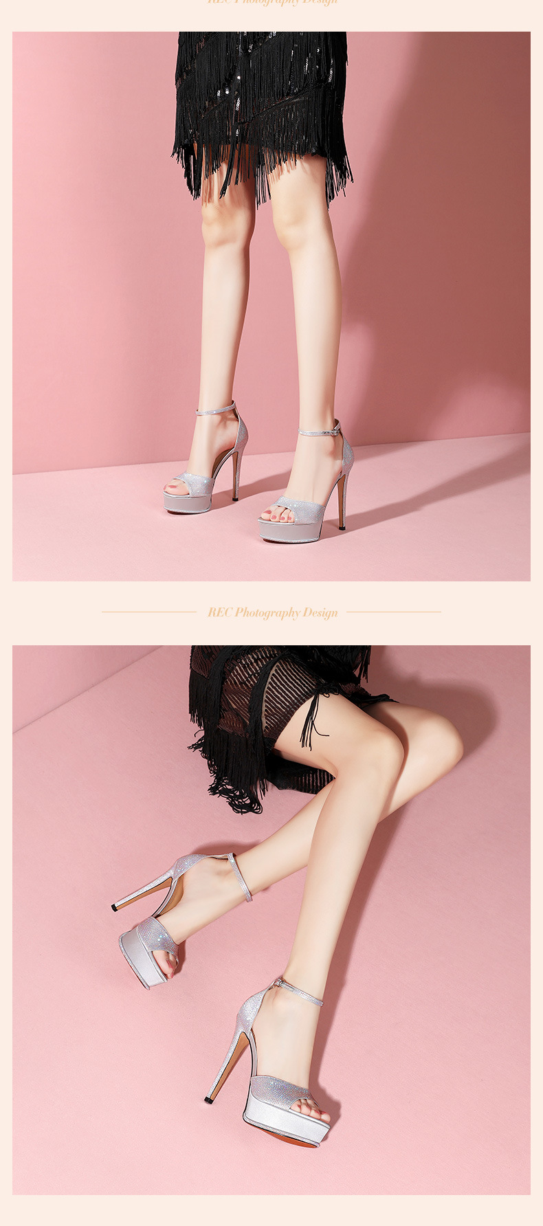 Sandal cao gót nữ da thật một dây đính đá, mũi nhọn hở mũi, gót 10 cm — Màu tím (Chiều cao gót 10 cm) chi tiết 14