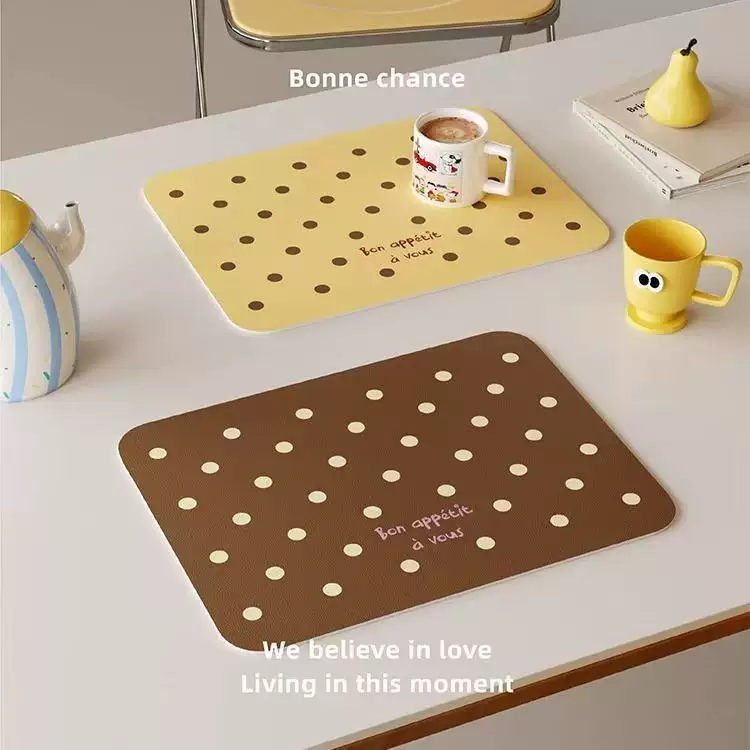Solid Color Polka Dot Patchwork Kitchen Countertop Draining Mat, Bowl and Table Mat, Heat-Resistant, Easy to Clean, Non-Slip, Stain-Resistant Table Mat