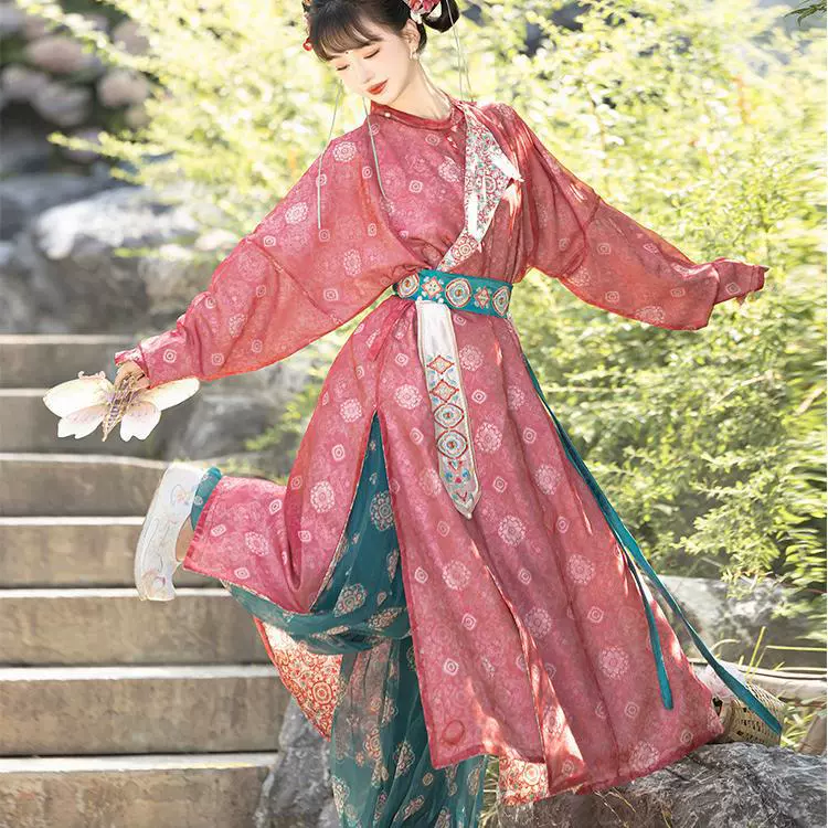[Broken Silver Two] Оригинальная Тан - тканая круглая воротница костюм вышивка Hanfu фонарные штаны, большой объем печати оригинальной женщины