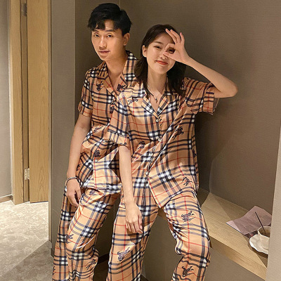 2021情侣睡衣女新款春季薄款冰丝短袖长裤家居服女春秋火网红同款|ms