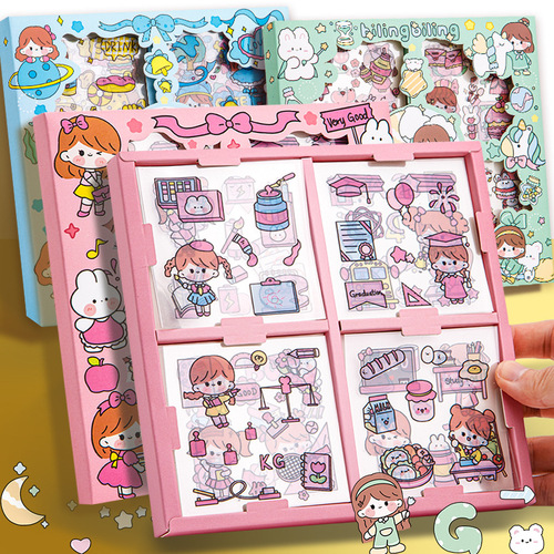 Little pudding 100 pieces of pet handbook stickers handbook stickers traceless waterproof set material package decorative small pattern
