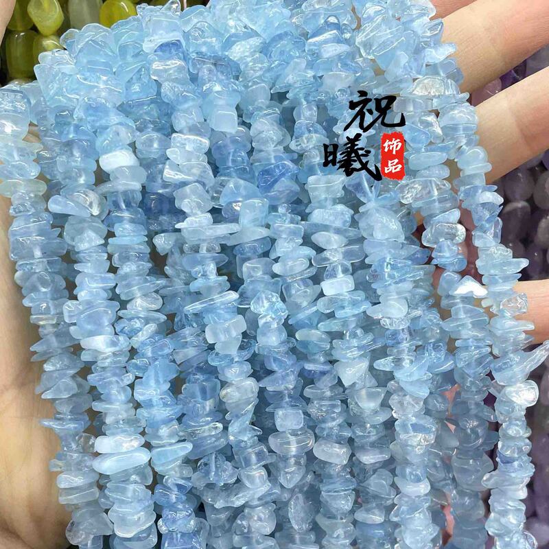 5-8mm Aquamarus Gravel diy Irregular Semi-finished Gravel Aquamarus with Holes and Scattered Beads Inlaid with Chisel Beads