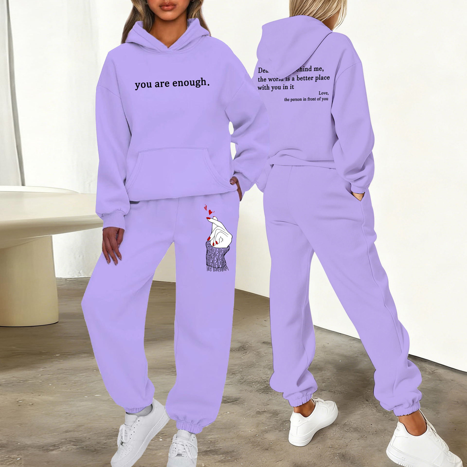 European And American Style Sporty Casual Hooded Sweatshirt Set for Women Long Sleeved Quarter Length Fashion New 2026_ecoleips.com