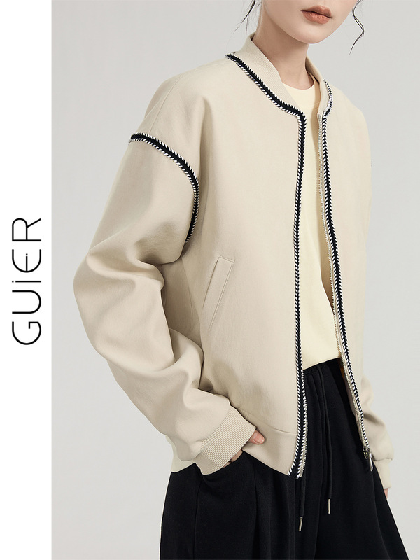 「GUIER」黑色棒球服外套女春季2025新款宽松休闲百搭感上衣|undefined