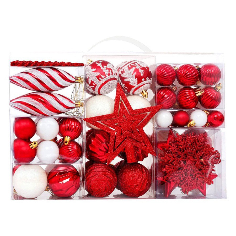 Caja de regalo de Navidad transfronteriza 100PCS Juego de caja de regalo de estrella de techo de árbol Colgante de bola de Navidad pintado de plástico de forma especial