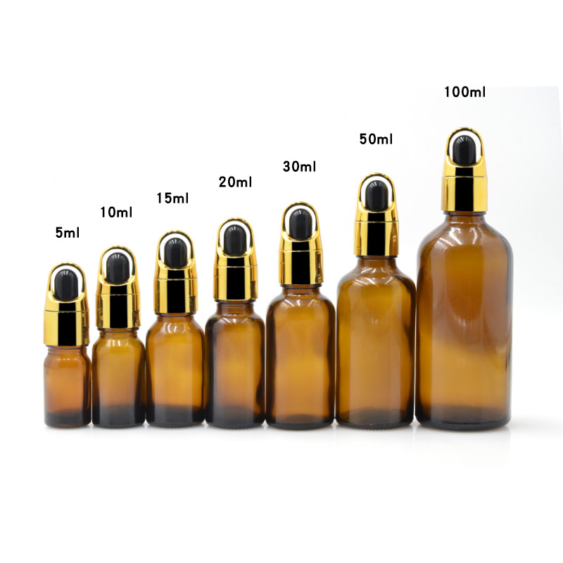 Botellas de vidrio ámbar para aceites esenciales | A prueba de luz, con gotero o bola rodante, lista para usar