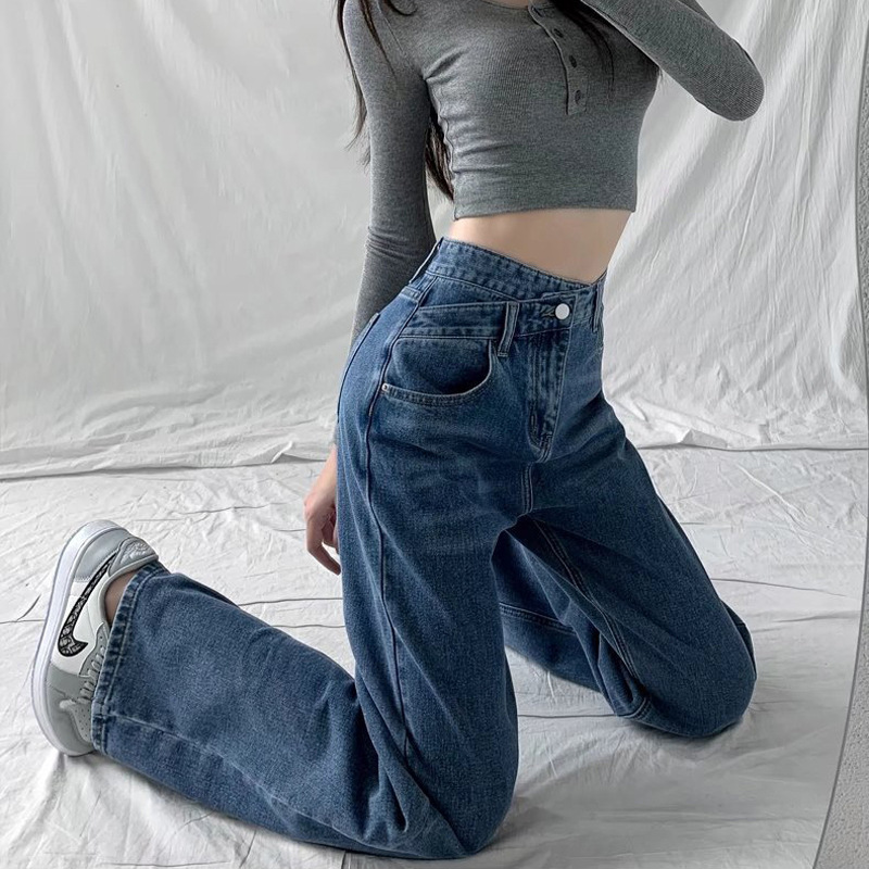 Women's Jeans Summer 2026 New Vintage Design Cross-Over High-Waisted Slimming Drapey Floor-Length Straight Pants Women's Jeans Summer 2026 New Vintage Design Cross-Over High-Waisted Slimming Drapey Floor-Length Straight Pants