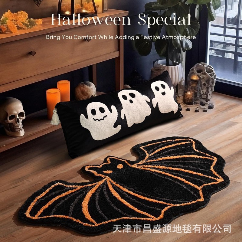 跨境异形万圣节仿羊绒地垫客厅卧室装饰垫卫浴吸水防滑易打理门垫|undefined