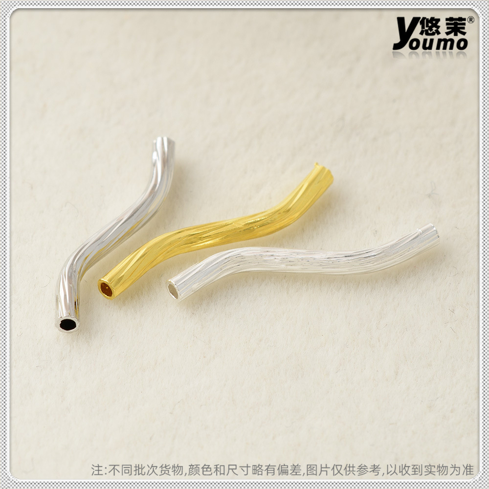 铜镀金色斜纹批花S管 手链项链手工串珠diy饰品 扭花纹切面S弯管