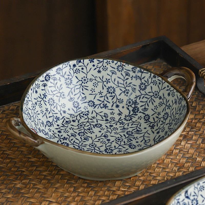 Ceramic soup bowl, handle, tableware for commercial use, anti-scald