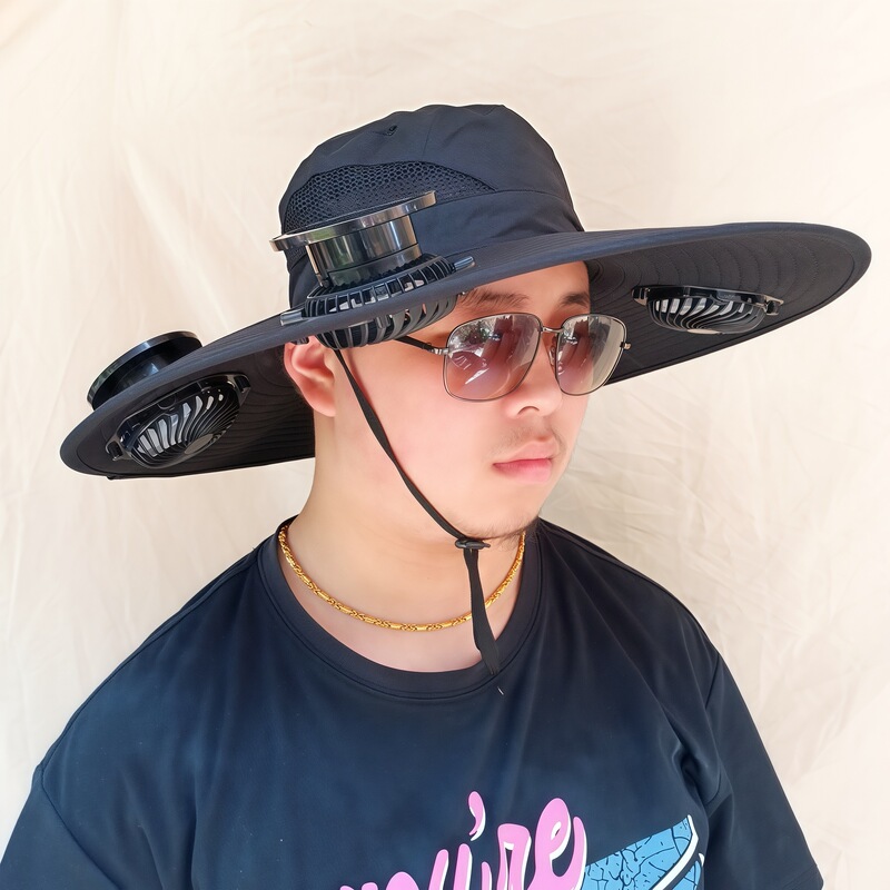 ソーラーファン付き帽子、一体型釣り帽子、男性用アウトドア登山帽子、ファン付き帽子、600mAh、スチールリング付き|undefined