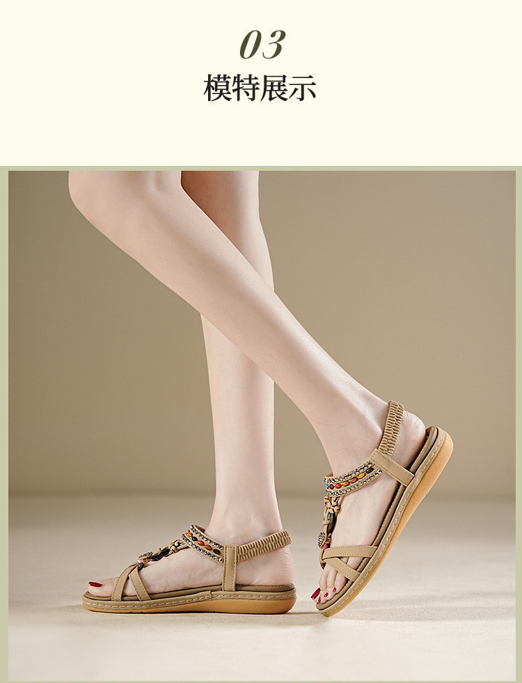 ielts run new summer 2025 spring and summer rhinestone casual seaside beach flat sandals women's comfortable all-matching 676- undefined